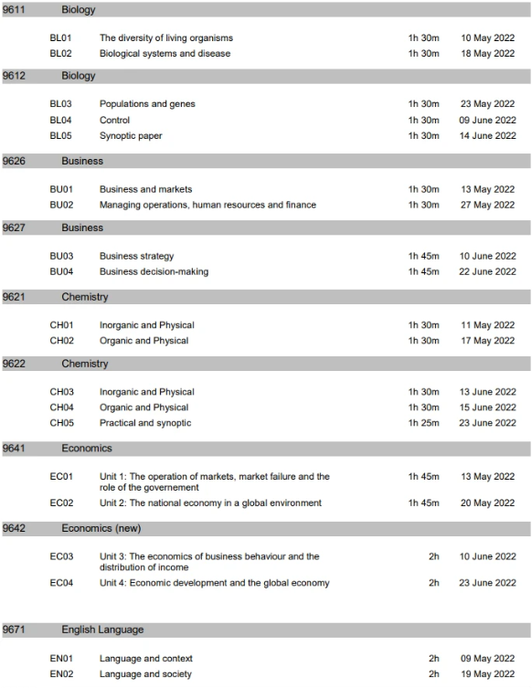 2022年alevel考试时间 2022年alevel考试时间